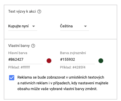 Google Ads - Nastavení barvy